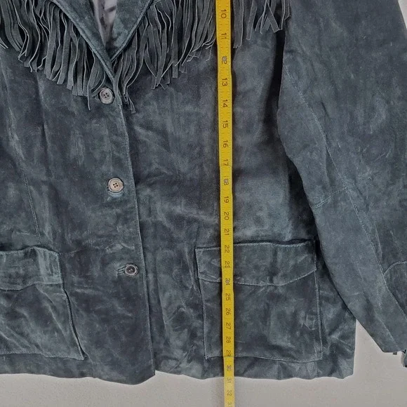 Denim & Co. Women Size 2X Suede Leather Fringed Jacket Blazer Black